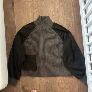 Zara olive green Knit Sweater with High Collar